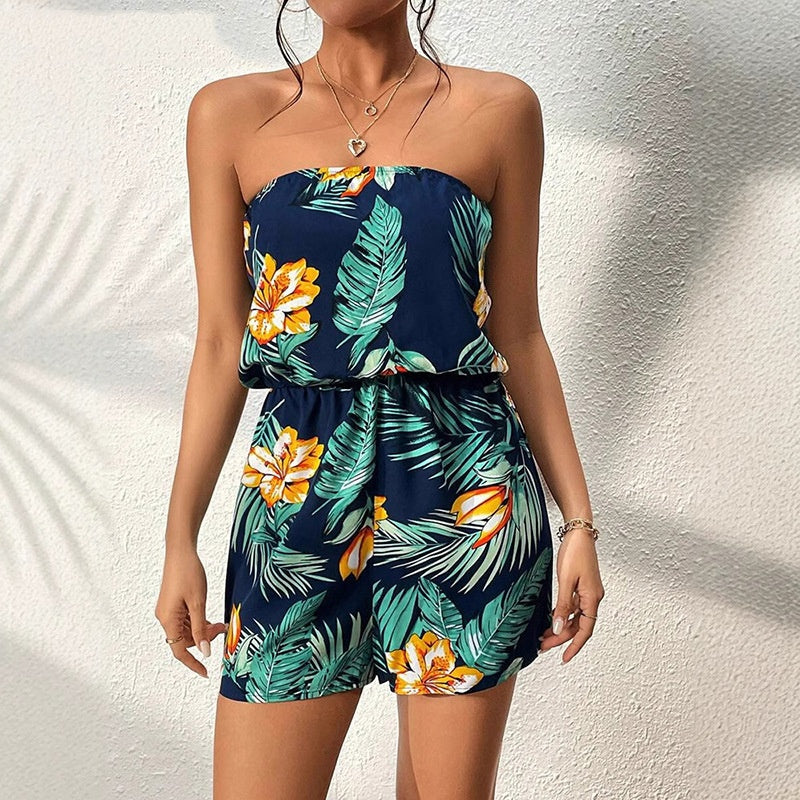 Womens Sleeveless Printed Backless High-Waist Bodycon Jumpsuit