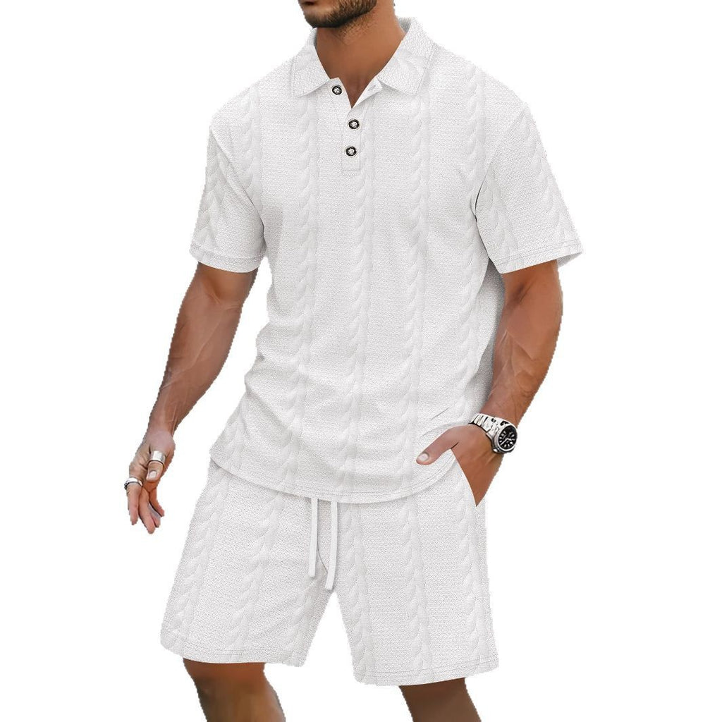Mens Athletic Set Lapel-collar Short-sleeve Top With Shorts