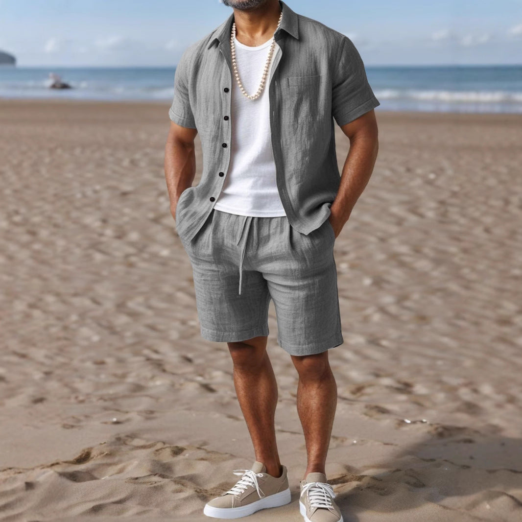 Men's Casual Linen Loose-Fit Button-Up Shirt With Lapel Collar