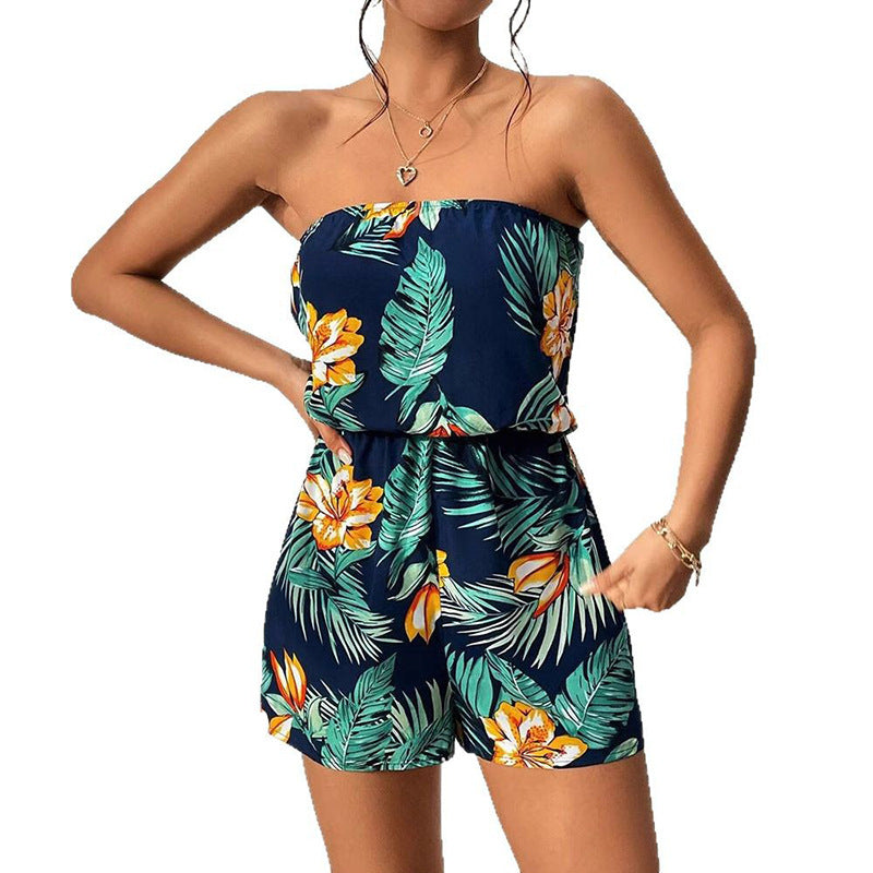 Womens Sleeveless Printed Backless High-Waist Bodycon Jumpsuit