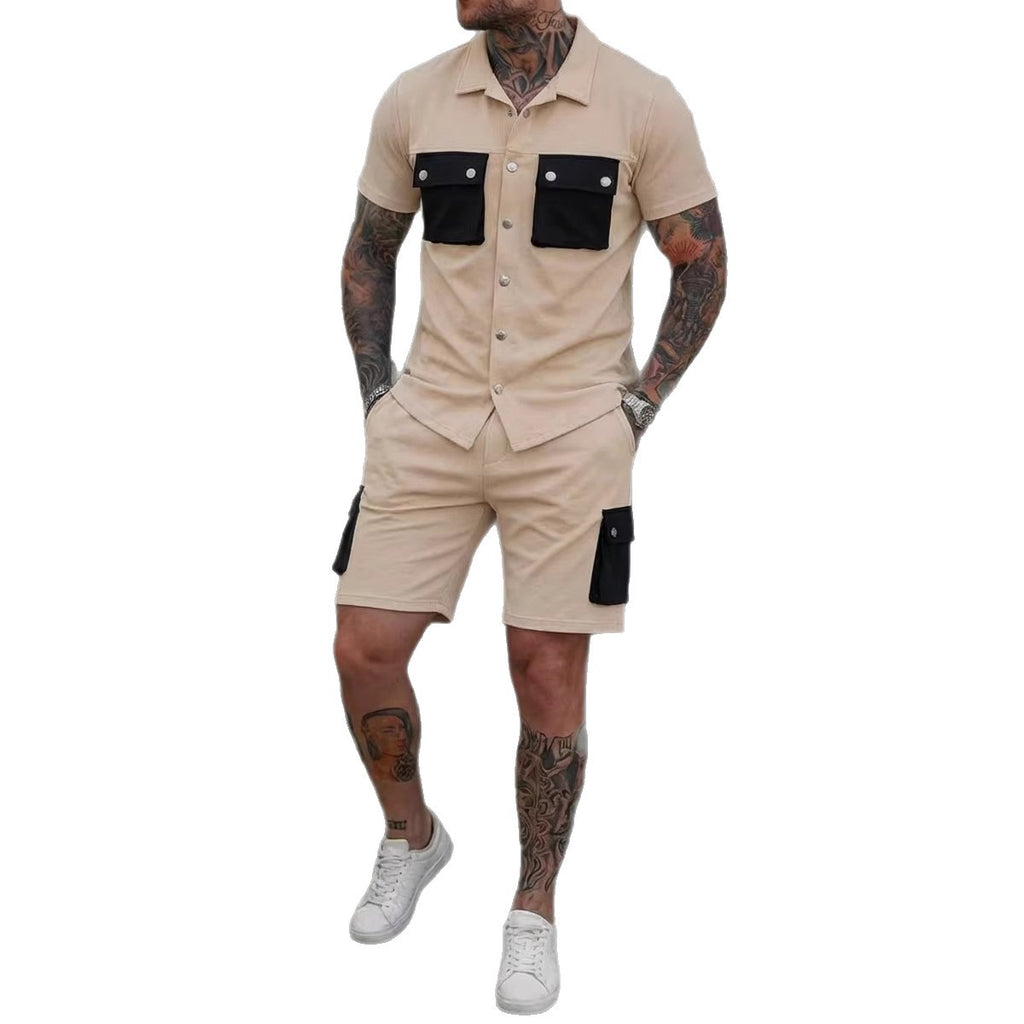 Mens Patchwork Multi-Pocket Sport Suit