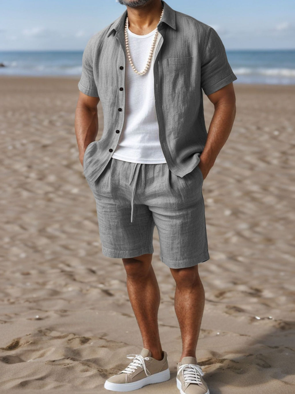 Men's Casual Linen Loose-Fit Button-Up Shirt With Lapel Collar