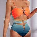 Hollow-out Fixed-panel Gradient-print One-piece Bikini